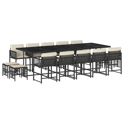 Garden Dining Set Black and Cream White PE Rattan Large Stackable