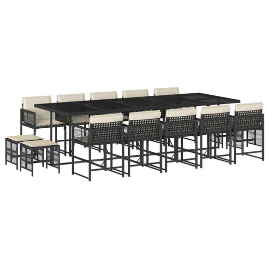 Garden Dining Set Black and Cream White PE Rattan Large Stackable