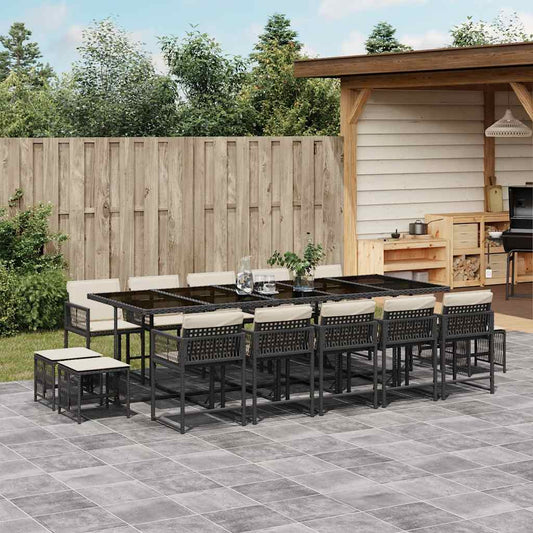 Garden Dining Set Black and Cream White PE Rattan Large Stackable
