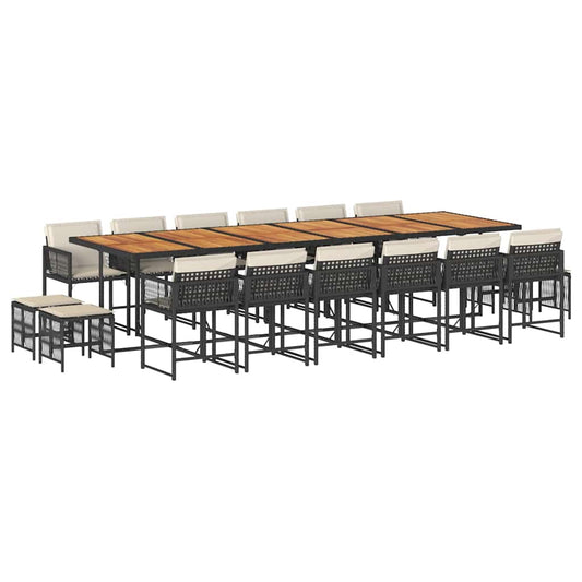 Garden Dining Set Black and Cream White