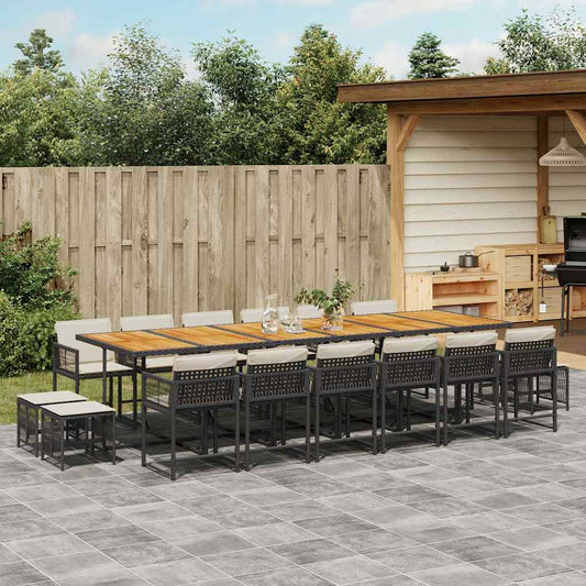 Garden Dining Set Black and Cream White