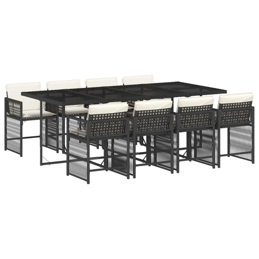 Garden Dining Set Black Poly Rattan 9 Piece