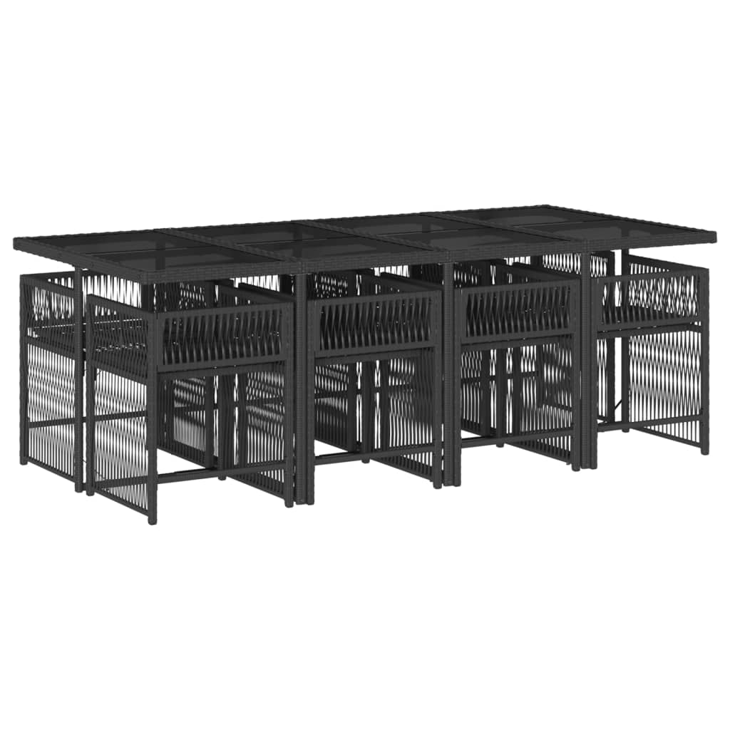 Garden Dining Set Black Poly Rattan 9 Piece
