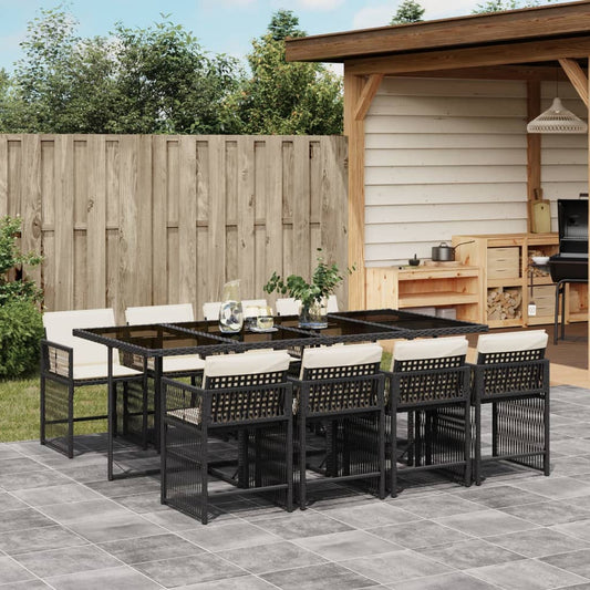Garden Dining Set Black Poly Rattan 9 Piece