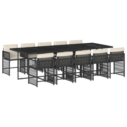 Garden Dining Set Black Poly Rattan Large Foldable