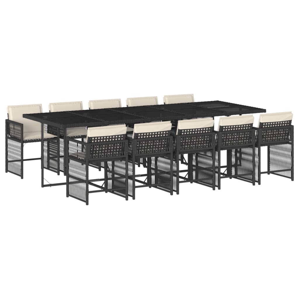 Garden Dining Set Black Poly Rattan Large Foldable