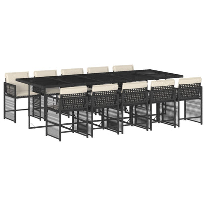 Garden Dining Set Black Poly Rattan Large Foldable