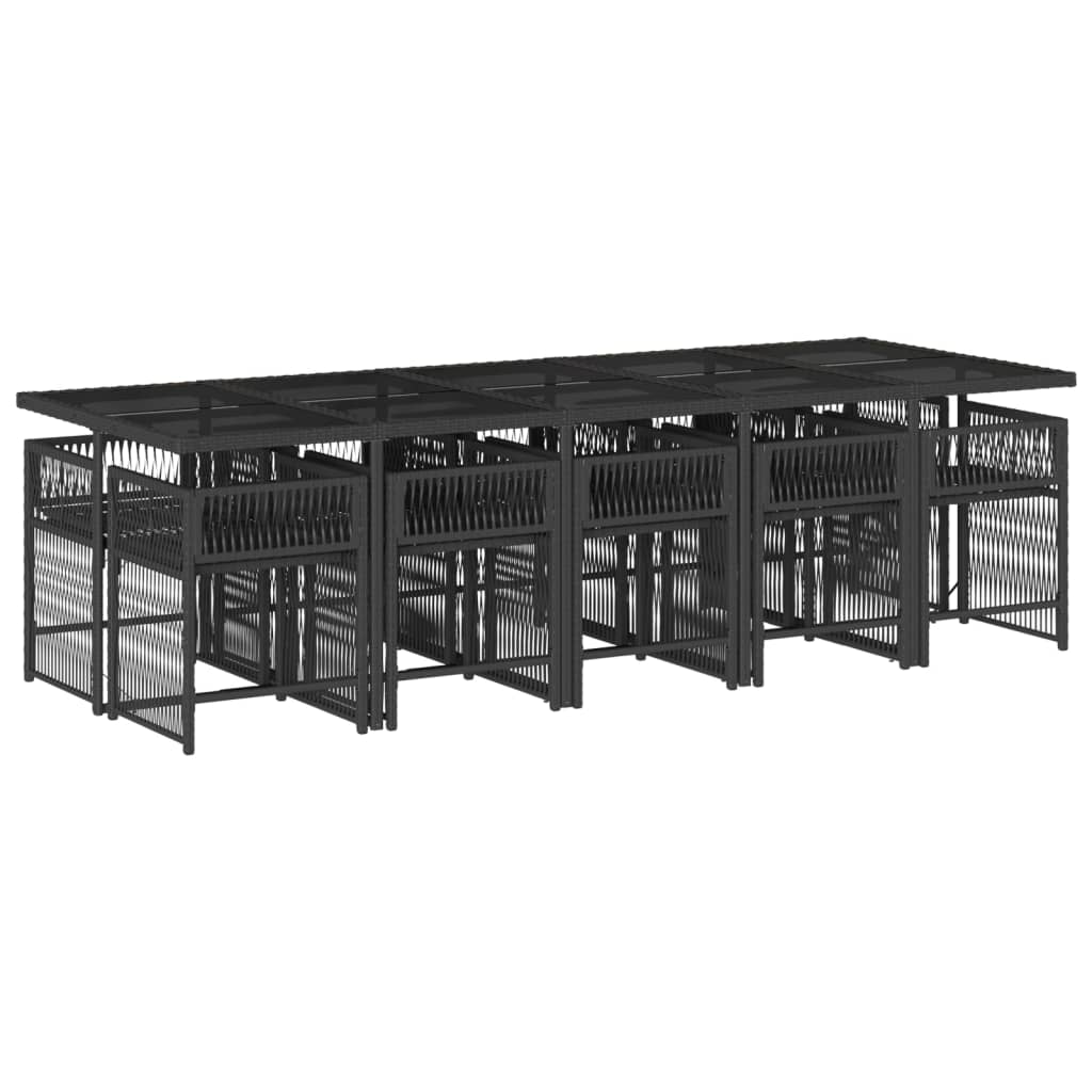 Garden Dining Set Black Poly Rattan Large Foldable