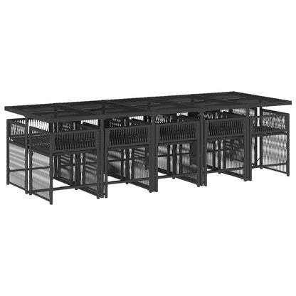 Garden Dining Set Black Poly Rattan Large Foldable