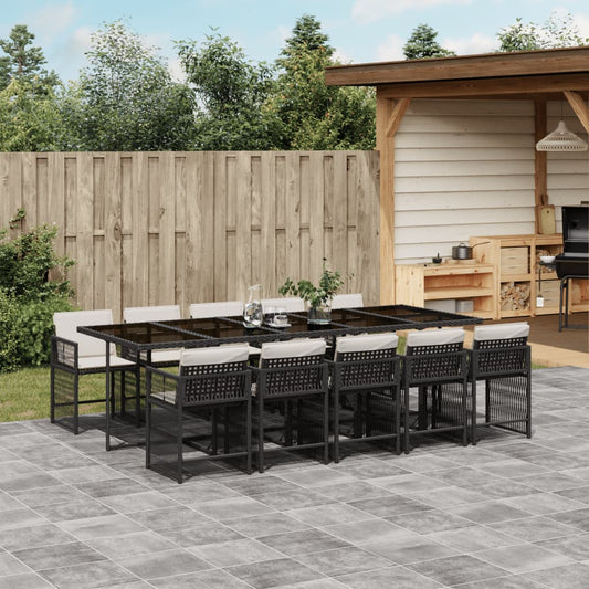 Garden Dining Set Black Poly Rattan Large Foldable