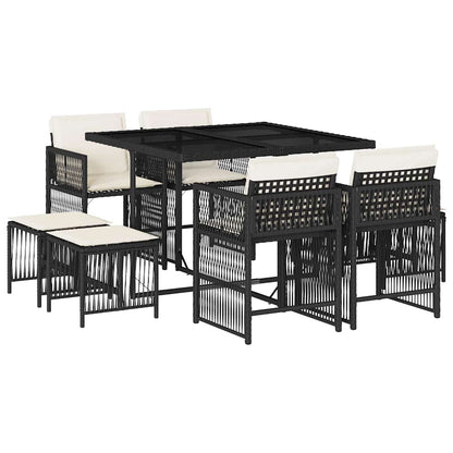 Garden Dining Set Black, Cream White Poly Rattan Medium Foldable