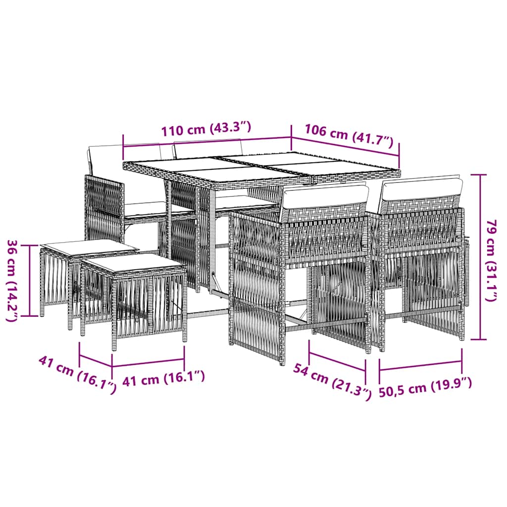 Garden Dining Set Black, Cream White Poly Rattan Medium Foldable