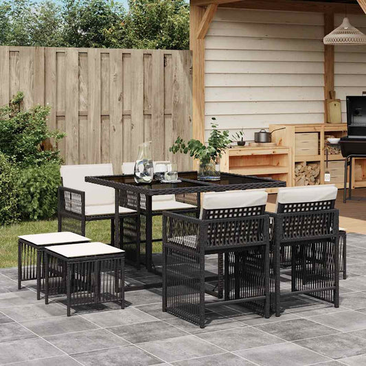 Garden Dining Set Black, Cream White Poly Rattan Medium Foldable