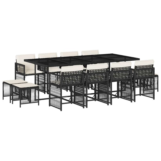 Garden Dining Set Black PE Rattan Large Collapsible
