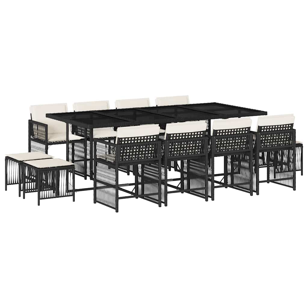 Garden Dining Set Black PE Rattan Large Collapsible