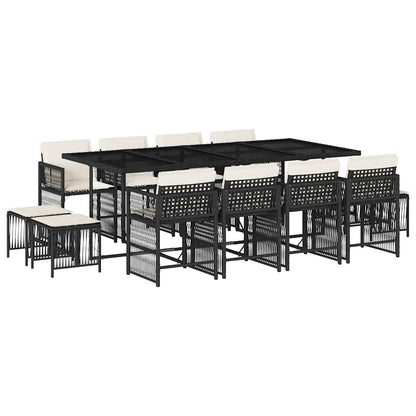 Garden Dining Set Black PE Rattan Large Collapsible