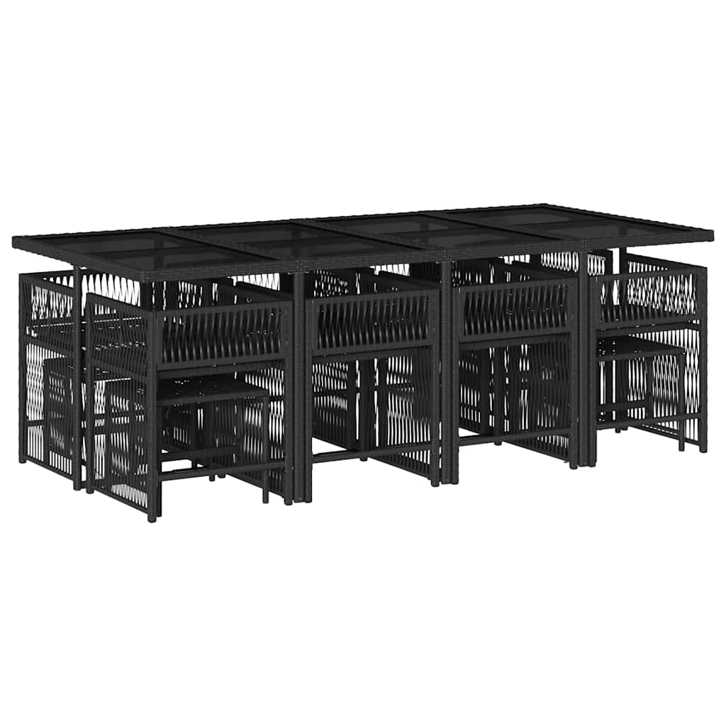 Garden Dining Set Black PE Rattan Large Collapsible