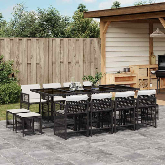Garden Dining Set Black PE Rattan Large Collapsible