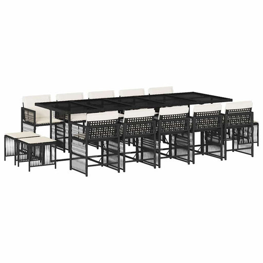 Garden Dining Set Black PE rattan Large Expandable