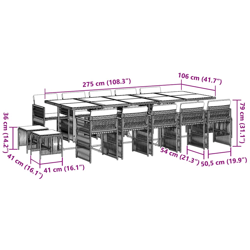 Garden Dining Set Black PE rattan Large Expandable