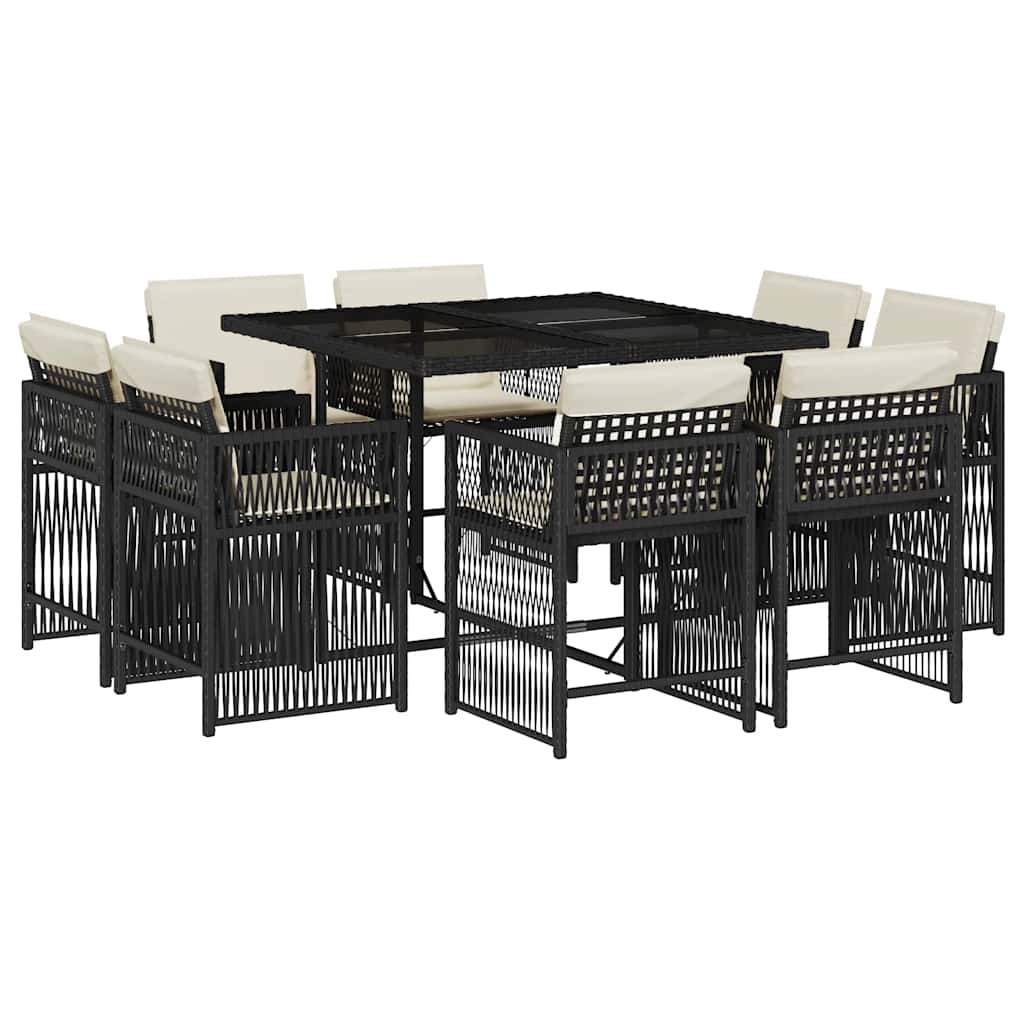 Garden Dining Set Black and Cream White PE Rattan Large Foldable