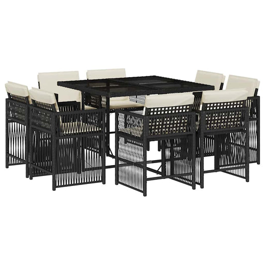 Garden Dining Set Black and Cream White PE Rattan Large Foldable