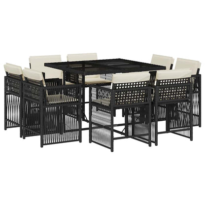 Garden Dining Set Black and Cream White PE Rattan Large Foldable