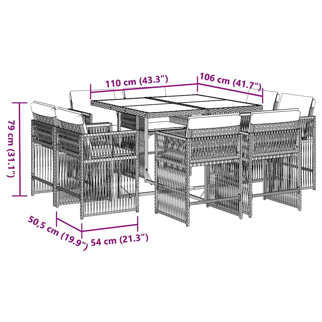 Garden Dining Set Black and Cream White PE Rattan Large Foldable