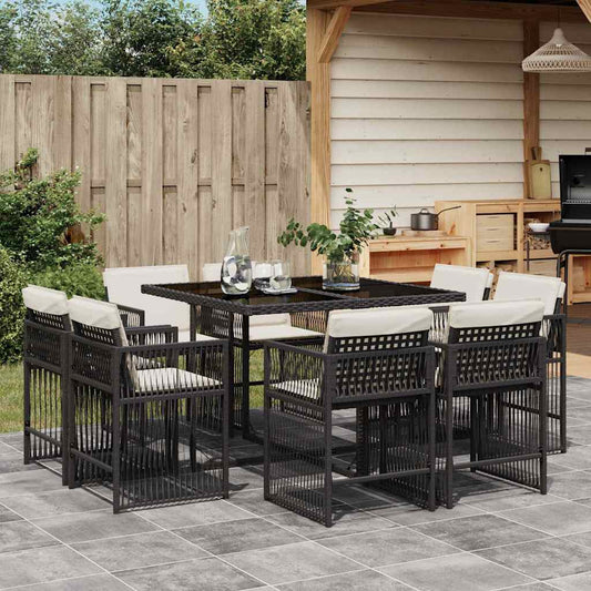 Garden Dining Set Black and Cream White PE Rattan Large Foldable