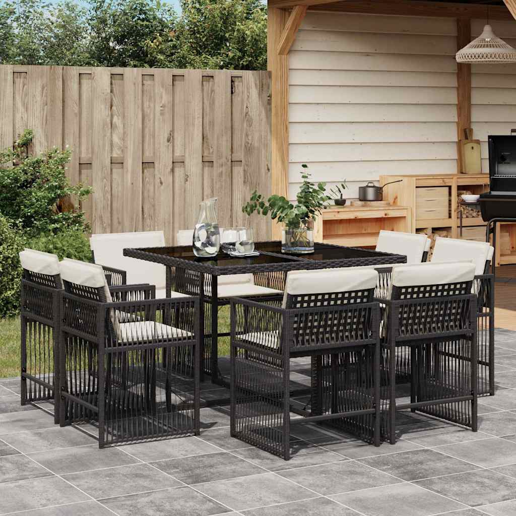 Garden Dining Set Black and Cream White PE Rattan Large Foldable