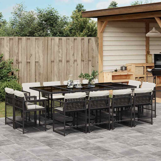 Garden Dining Set Black and Cream White