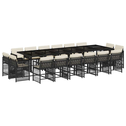Garden Dining Set Black PE Rattan Large Adjustable Armrests