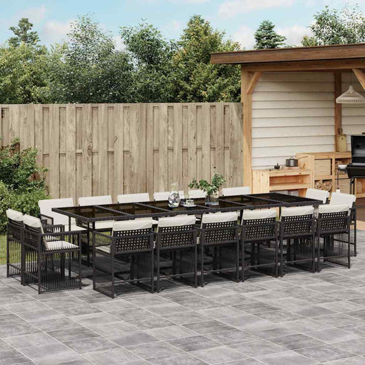 Garden Dining Set Black PE Rattan Large Adjustable Armrests