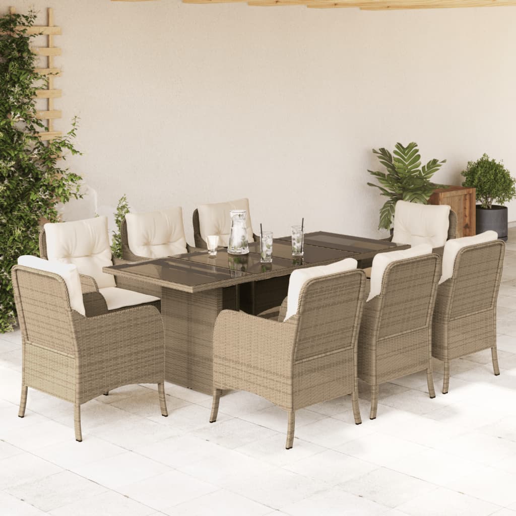 Garden Dining Set Beige Poly Rattan 8-seater