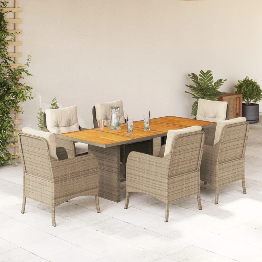 Garden Dining Set Beige Poly Rattan 6-seater