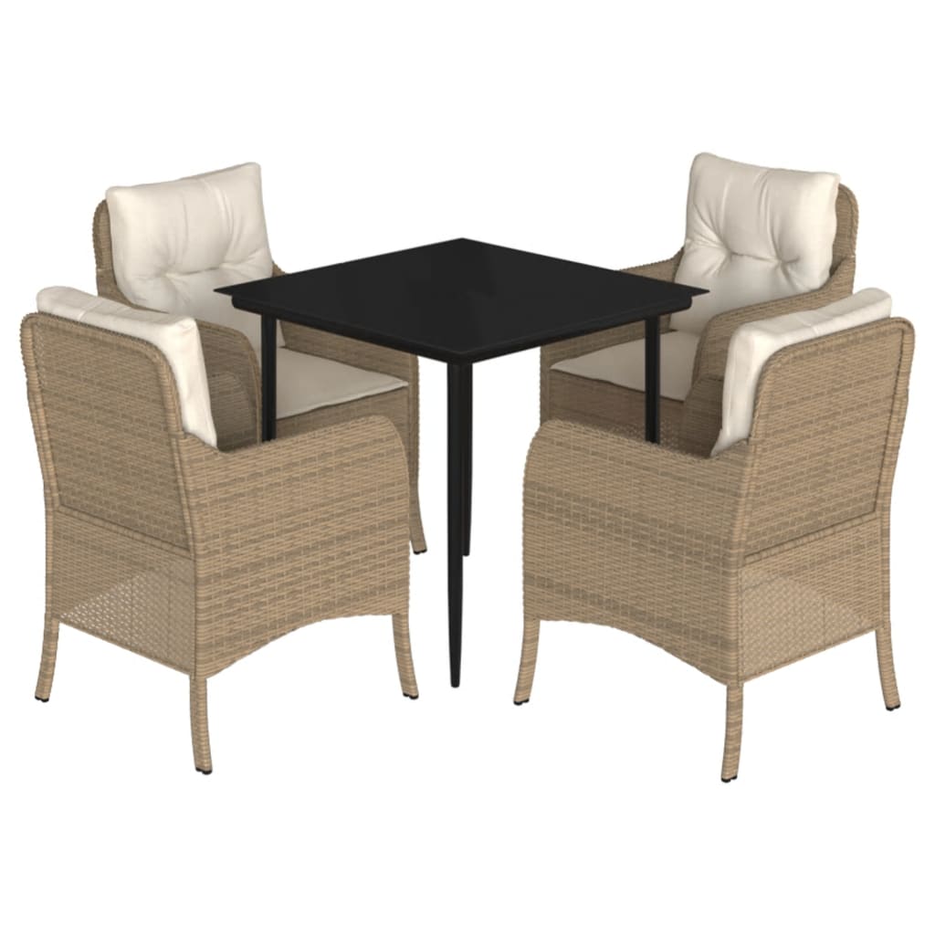 Garden Dining Set Beige PE rattan 5 Piece Set Removable Covers
