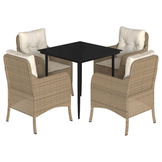 Garden Dining Set Beige PE rattan 5 Piece Set Removable Covers
