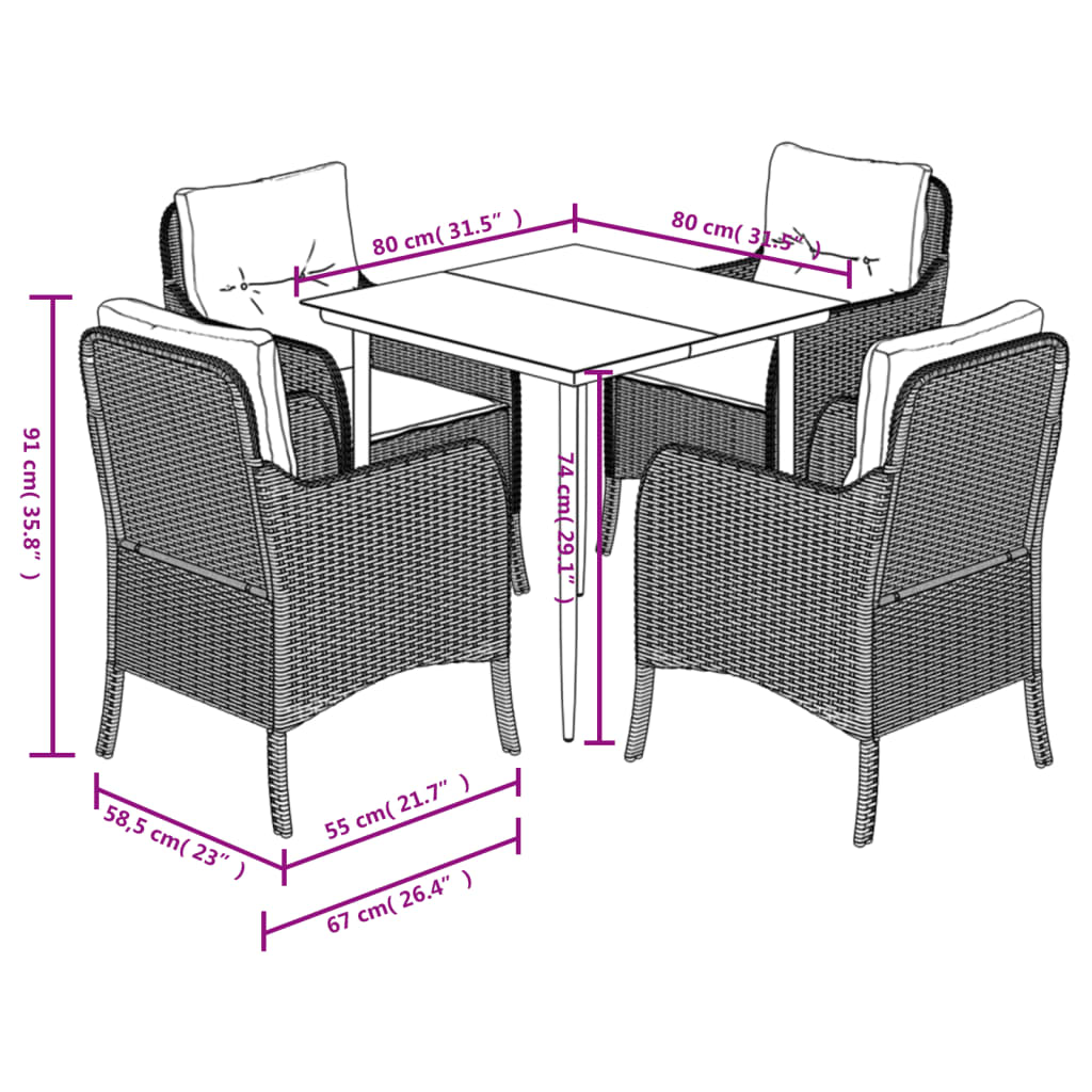 Garden Dining Set Beige PE rattan 5 Piece Set Removable Covers
