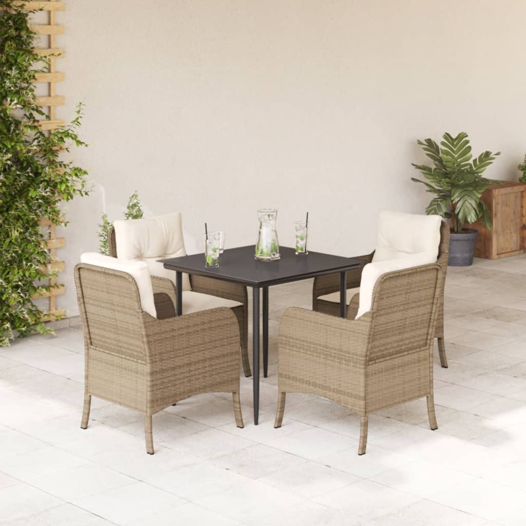 Garden Dining Set Beige PE rattan 5 Piece Set Removable Covers