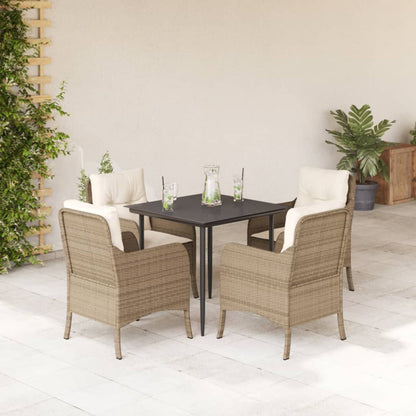 Garden Dining Set Beige PE rattan 5 Piece Set Removable Covers