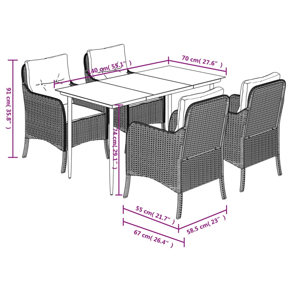 Garden Dining Set Beige PE Rattan 5 Piece Removable Covers