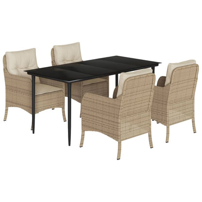 Garden Dining Set Beige PE rattan 5 Piece Removable Covers
