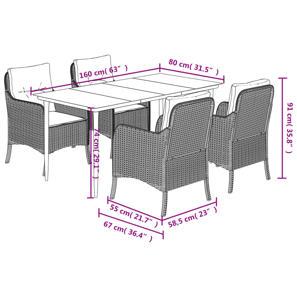 Garden Dining Set Beige PE rattan 5 Piece Removable Covers