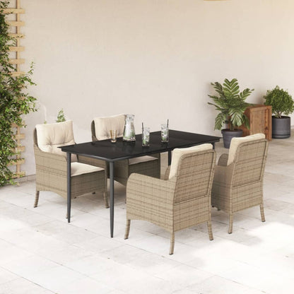 Garden Dining Set Beige PE rattan 5 Piece Removable Covers