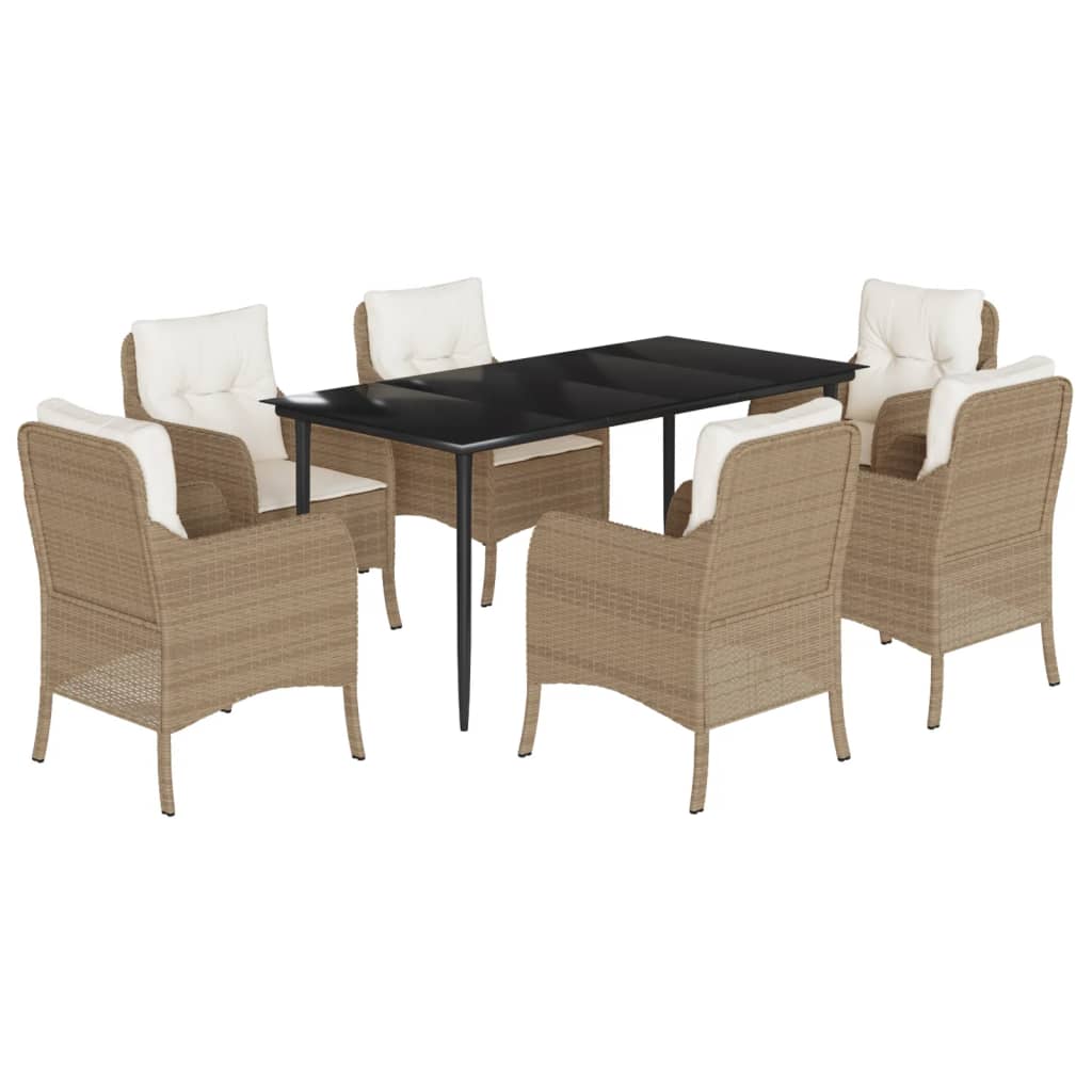Garden Dining Set Beige PE rattan 6-seater UV-resistant materials
