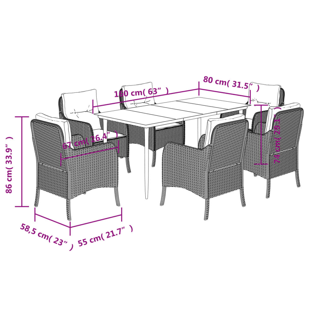 Garden Dining Set Beige PE rattan 6-seater UV-resistant materials