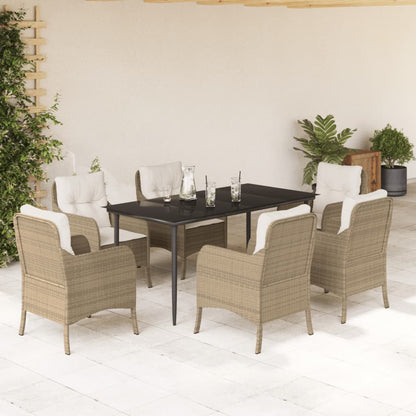 Garden Dining Set Beige PE rattan 6-seater UV-resistant materials