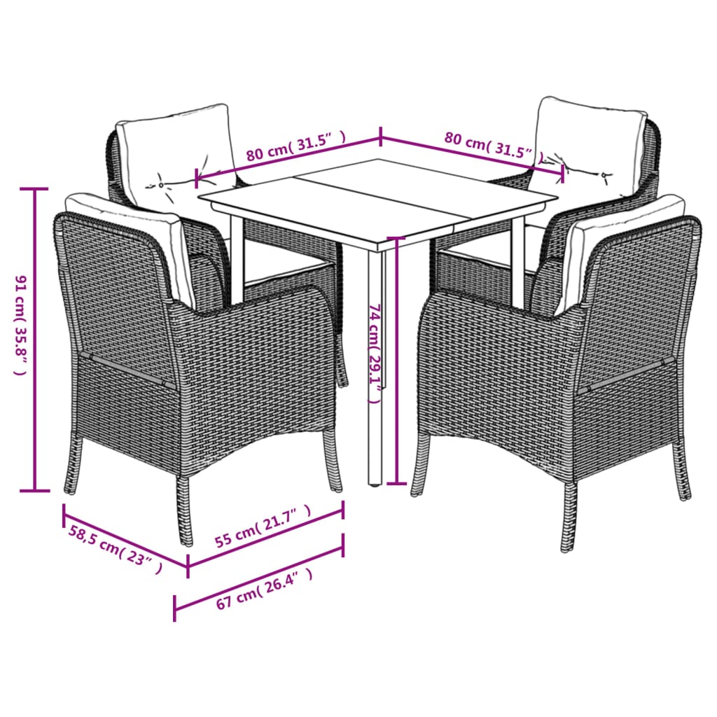 Garden Dining Set Beige, Black
