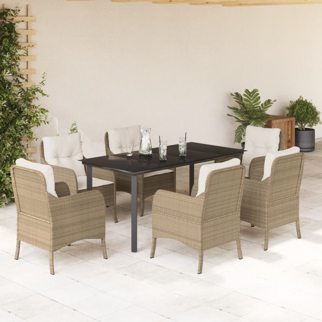 Garden Dining Set Beige Poly Rattan 6-seater Removable Covers