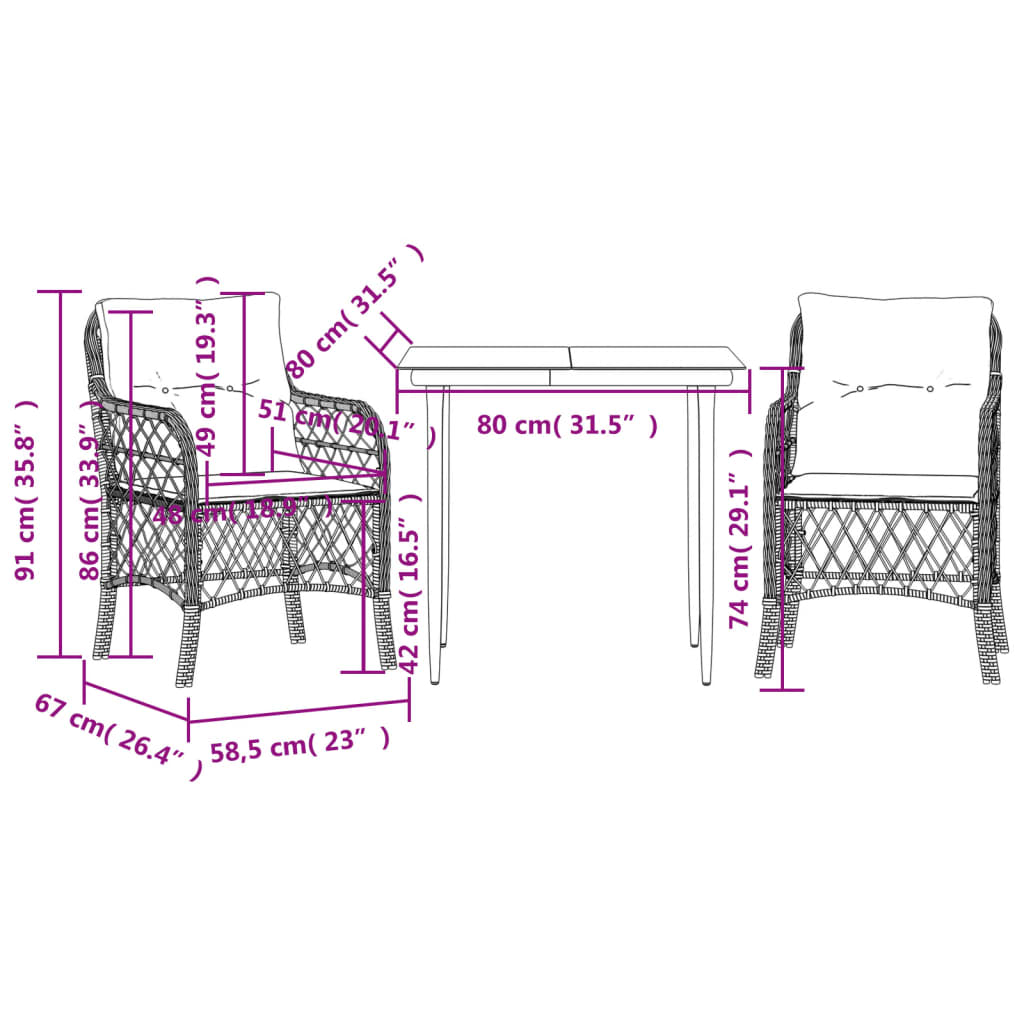 Bistro Set Brown, Cream White, Black